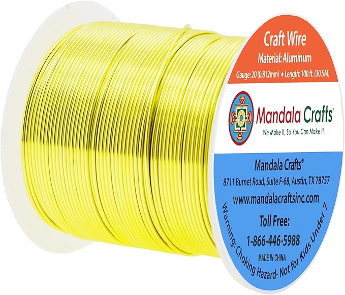Mandala Crafts 20 Gauge Anodized Aluminum Craft Wire for Jewelry Making - 100 FT Colored Flexible Yellow Green Wire - Bendable for Bonsai Armature Crafting Sculpting