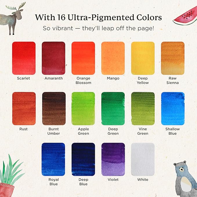 Viviva Colors Travel Watercolor Paint Set - Original 16 Watercolor Paints for Adults, Beginners, Artists, Hobbyists - Lightfast, Vibrant, Handmade & Portable Watercolor Kit with Mixing Palette