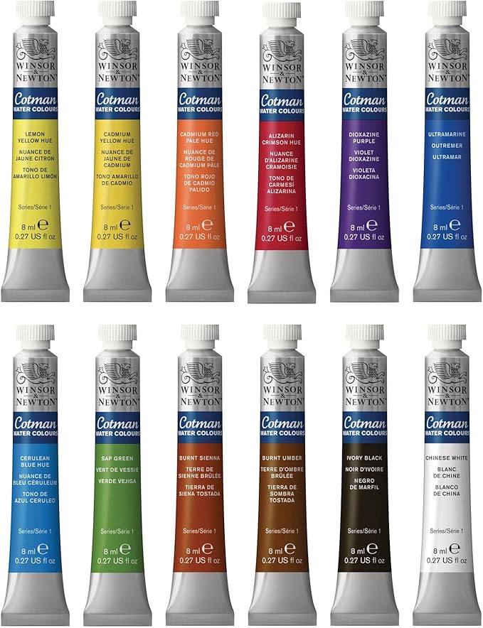 Winsor & Newton Cotman Watercolor Paint Set, 12 Colors, 8ml (0.27-oz) Tubes