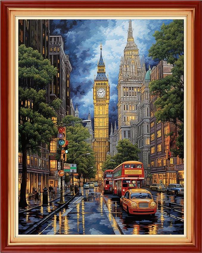 Cross Stitch Kits for Beginners Stamped Cross-Stitch Supplies Needlework preprint Embroidery Kits for Adults DIY Needlepoint Kits Embroidery Patterns 11CT-Streets of New York 16x20 inchs