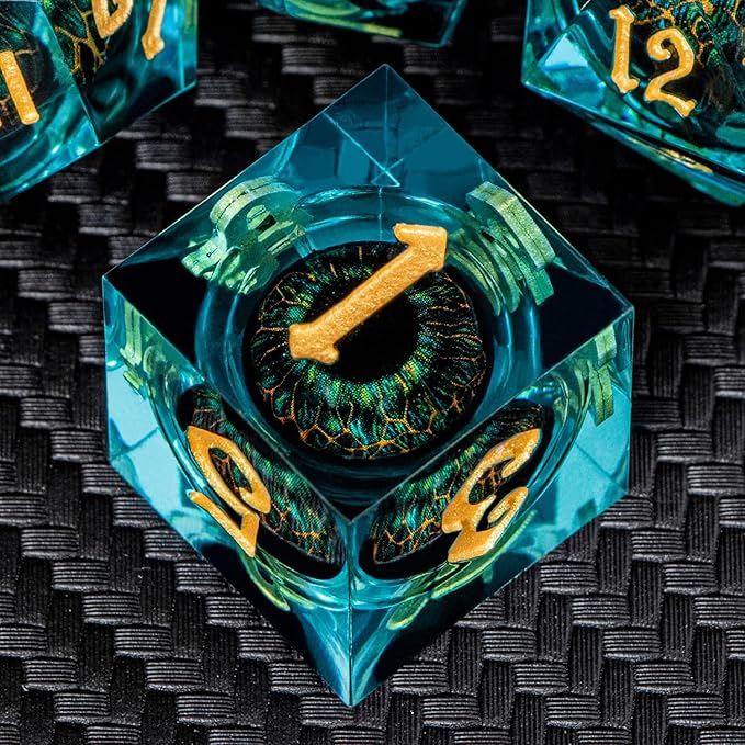 ARUOHHA DND Resin Dice Dragon Eye Dice Liquid Core Red Sharp Edged Dice Set with Gift Box, Polyhedral D and D Dice Set Role Playing Game D20 D12 D10 D8 D6 D4
