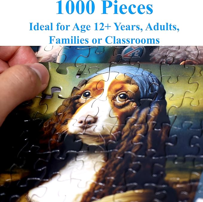 Think2Master Funny Dogs 1000 Pieces Jigsaw Puzzle Featuring heartwarming Puppies and Dogs. Fun for Teens, Seniors & Families. Great Gift for Kids Ages 13+ Size: 26.8” x 18.9