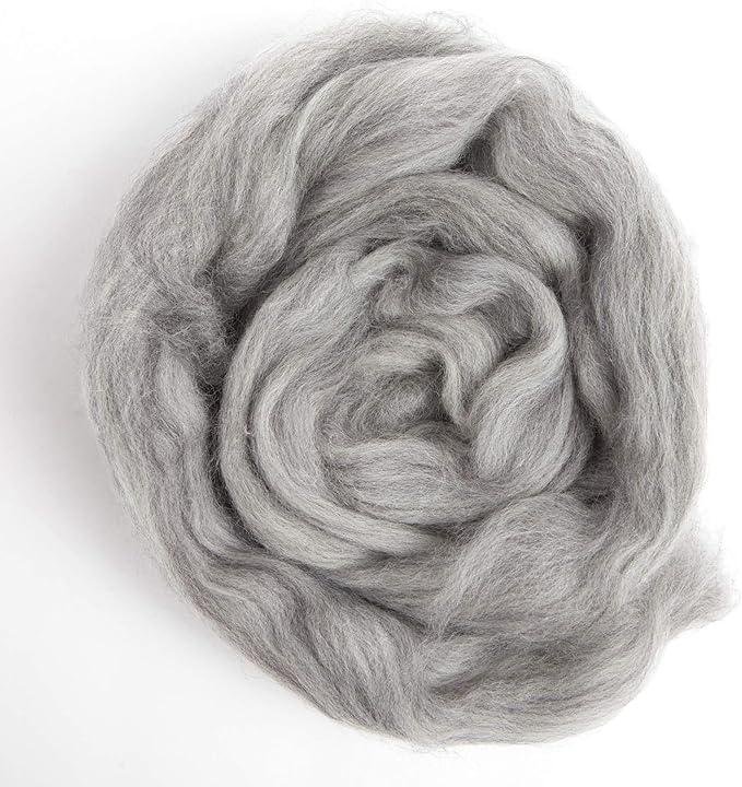 Desert Breeze Distributing 100% Natural Merino Wool Roving - Premium Combed Top Merino Roving Wool - Tapestry, Spinning, Wet Felting & Needle Felting Supplies - 21.5 Micron - 1 oz, Color Grey