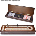 AMEROUS Wooden Cribbage Board Game Set with Magnetic Lock - Metal Pegs - 2 Playing Cards - Continuous 3 Track Board - Larger Storage Area, Travel Portable Cribbage Game Sets for Family