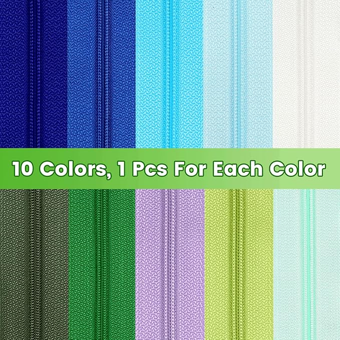 DOITEM 31 Yards / 28 m 10 Pieces Sewing Zippers #3 Nylon Coil Zippers Assorted Zipper for Sewing with 40 Zipper Sliders for DIY Tailor Sewing Crafts Supplies, 10 Color