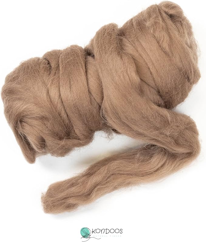 Colored Natural Wool roving, 8 OZ. Best Wool for Needle Felting, Wet Felting, handcrafts and Spinning. (Brown/Tobacco)