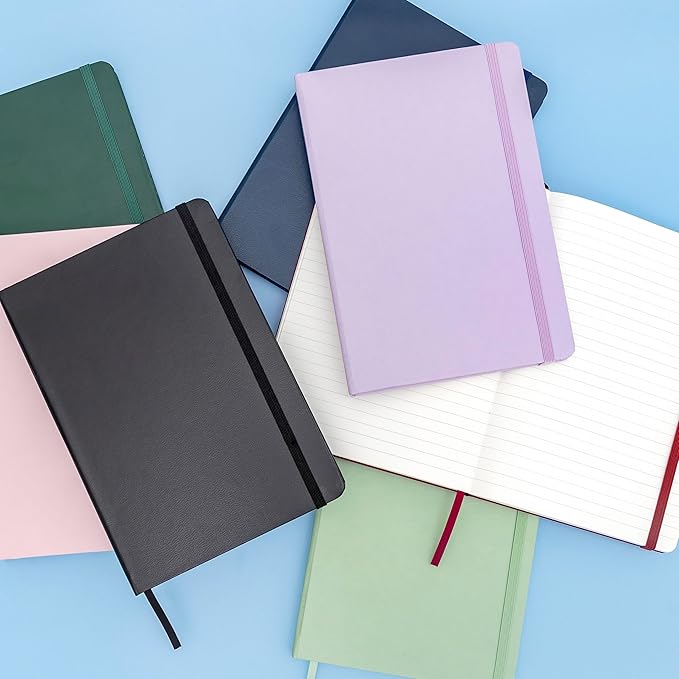 PAPERAGE Lined Journal Notebook, 3 Pack, (Cognac, Dark Green, Navy), 160 Pages, Medium 5.6 in x 8 in - 100 GSM Thick Paper – Hardcover Journaling Notebook for Work, School & Note Taking
