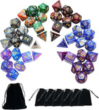 SmartDealsPro 6 x 7 Sets (42 pcs) Glitter Polyhedral Dice Sets with Pouches for DND RPG MTG Dungeon and Dragons Table Board Roll Playing Games D4 D8 D10 D12 D20 (Color 2)