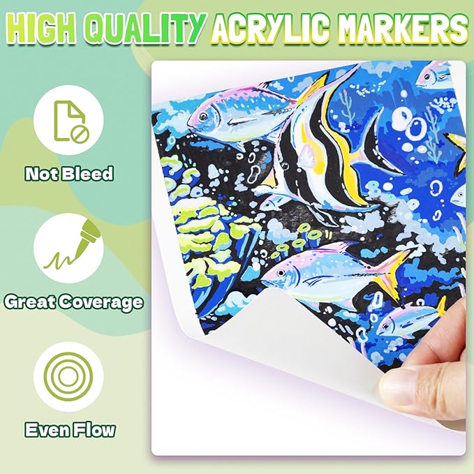 LET'S RESIN PAINT Acrylic Paint Markers Brush Tip 72 Colors,Automatic Ink Control Acrylic Paint Pens,No Bleed & Good Coverage Acrylic Markers for Coloring Books,Rock Painting,Canvas,Ceramic,Wood