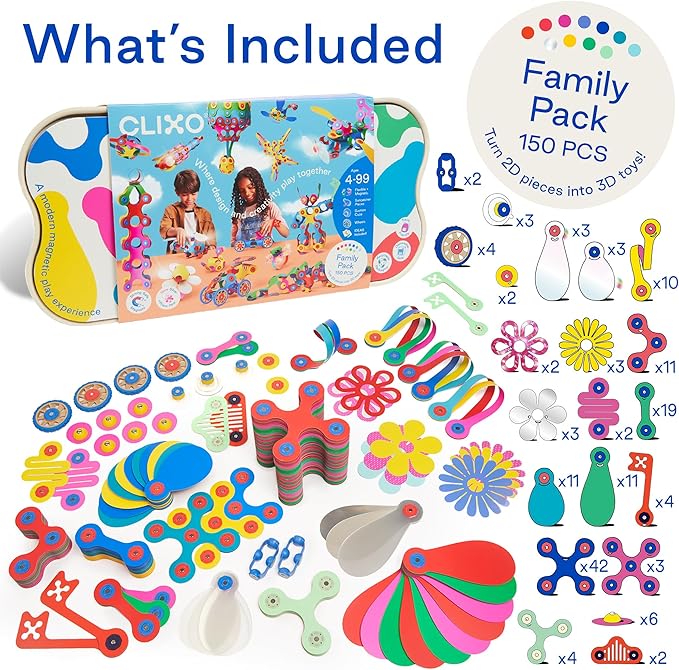 Clixo Friendship Pack – 150-Piece Flexible Magnetic Building Toy for Creative Family Play | STEAM Learning, Open-Ended Play. Perfect for Collaborative Fun, Travel, and Educational Bonding. Ages 4+