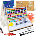 Watercolor Paint Set,100 Colors in Nature Bamboo Box,Portable Water Colors Kit with Papers and Brush Pens,Great for Kids Adults Beginners & Professionals