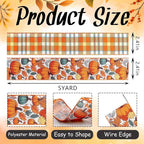 2 Rolls 2.5 Inch x 10 Yards Thanksgiving Fall Wired Ribbon for Craft Wreath Bow Making Pumpkin Autumn Leaves Ribbon Orange Plaid Burlap Ribbon for Wrapping Thanksgiving Party Home Decoration