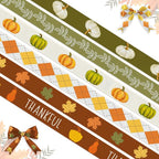 6 Rolls 30 Yards Thanksgiving Fall Ribbons Autumn Harvest Ribbons for Craft Wrapping Orange Pumpkin Maple Leaf Grosgrain Ribbon for Wreath Bows Thanksgiving Party Home Decoration 3/8 Inch
