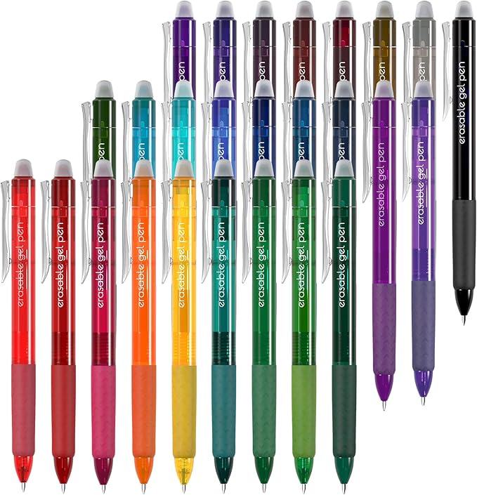 Vanstek 26 Colors Erasable Gel Pens, Retractable Erasable Pens Clicker, Fine Point(0.7), Make Mistakes Disappear, Premium Comfort Grip for Drawing Writing Planner and School Supplies