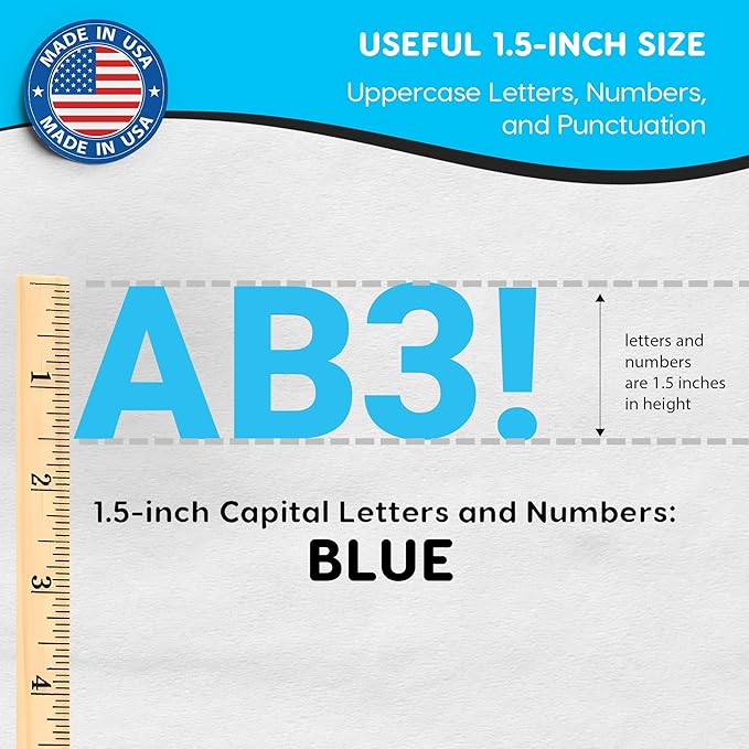 FreshCut Crafts 636 Pcs 1.5 in. Blue Bulletin Board Letters & Numbers, Capital Alphabet, Numbers, Punctuation, US Made Card Stock Punch Out Letters for Posters, Bulletin Boards, Classroom