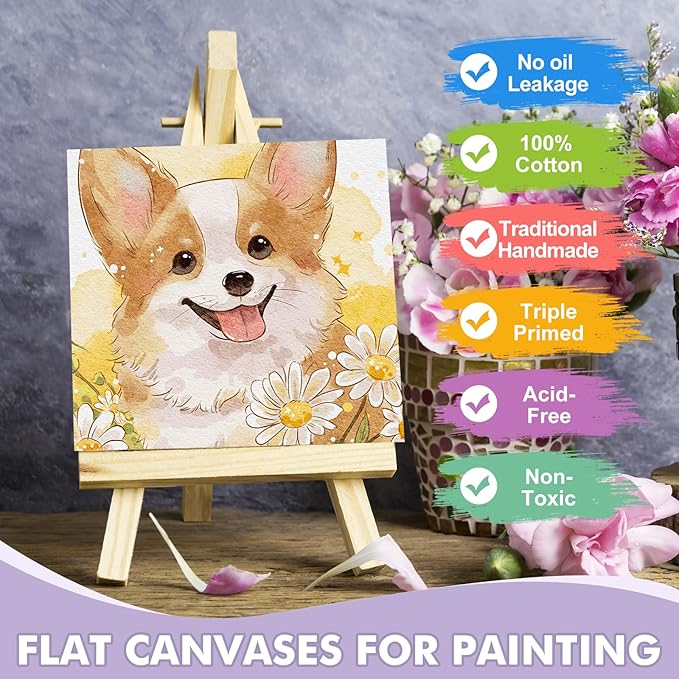 FUMILE Canvas Boards for Painting 8x8, 6 Pack Canvases for Painting Primed Acid Free Blank Canvas Panels for Painting Canvas for Classroom and Painting Parties.
