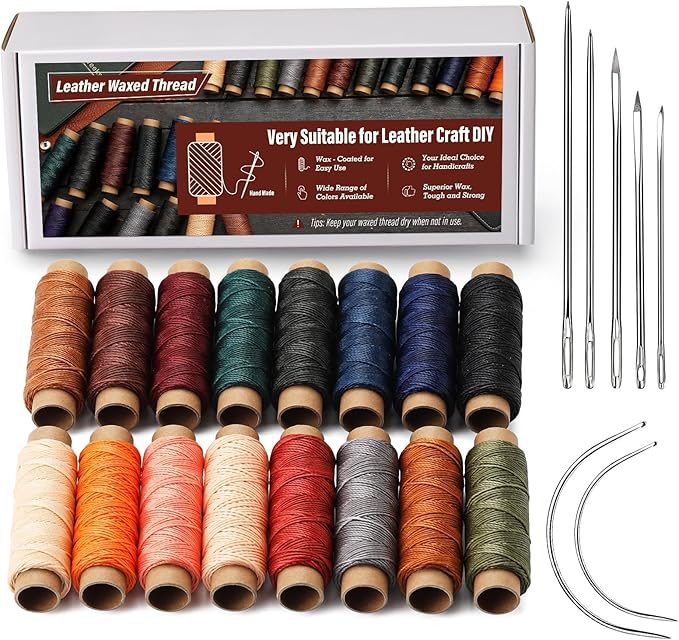 0.8 mm Leather Sewing Thread, 16 Colors 32 Yards Waxed Thread, Round Waxed Thread, Wax String for Bracelet Making, Sewing Stitching, Bookbinding, Braiding