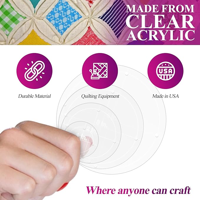 Quilting Acrylic Template Set | Precision Tools for Quilting Enthusiasts | Circle Design | Includes Sizes 4", 3", 2", 1" | 1/8 Clear Acrylic | 1/4" Seam Allowance for Accuracy