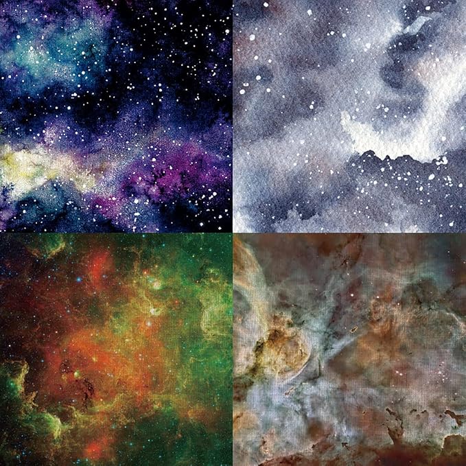 YASMEN Scrapbook Paper Pad, 24 Sheets Celestial Themed Mixture Colored Paper, 6"×6” Space Galaxy Cardstock Pads for Card Making,Designer Junk Journal, Planners, Background Borders Greeting Cards