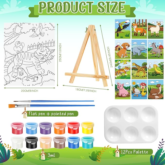 Zhanmai 12 Pack Pre Drawn Canvas for Painting Sip and Paint Kit 8" x 10" Paint Party Set Canvas Painting Pre Printed Canvases for Party Favor DIY Virtual Adult's Date Night(Cartoon Animals)