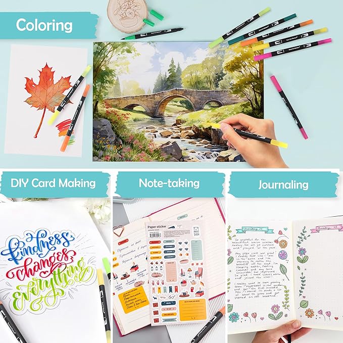 nauets 120 Colors Brush & Fine Dual Tip Watercolor Markers Set for Kids Adults Coloring Books No Bleeding Paint Pens For Drawing Note taking Planner Calligraphy Journaling Card Making Art Supplies