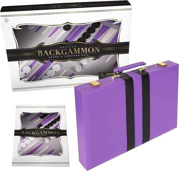 Backgammon Set 11 inch, Small - Classic Board Game for Adults and Kids with Premium Leather Case - Includes Strategy & Tip Guide (Purple)