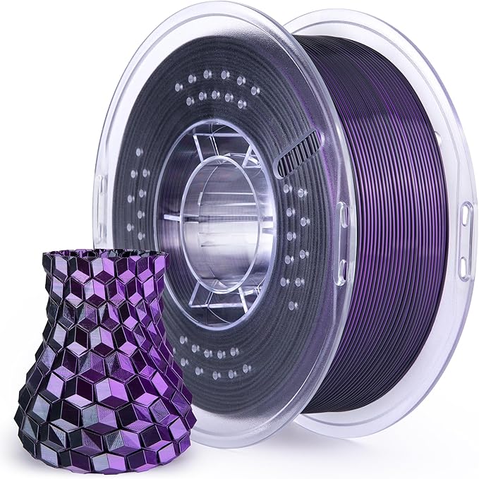 ELEGOO Silk PLA Filament 1.75mm Dual Color Black Purple 1KG, Shiny 3D Printer Filament Dimensional Accuracy +/- 0.05mm, 1kg Spool(2.2lbs) Fits for Most FDM 3D Printers