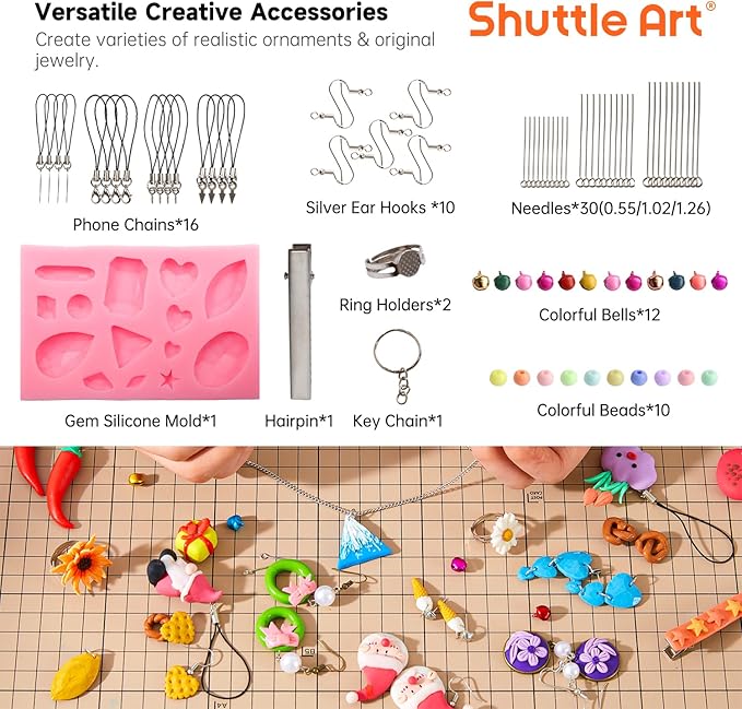 Shuttle Art Polymer Clay Kit, 50 Colors, Soft Oven Clay Kit, 19 Carving Tools and 10 Kinds of Accessories, Non-Stick, Non-Toxic, Ideal Gift for Kids