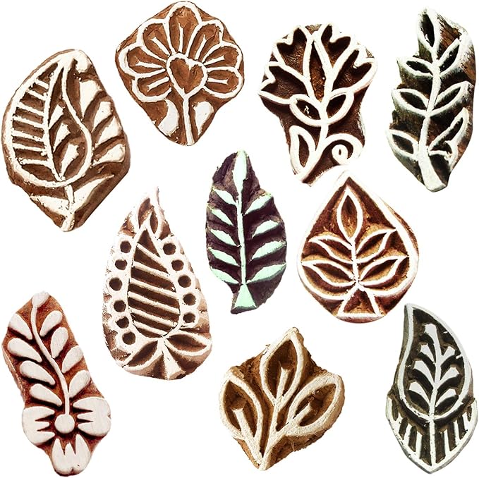 Royal Kraft Assorted Wooden Printing Stamps (Set of 10) - DIY Henna Fabric Textile Paper Clay Pottery Blocks Htag2189