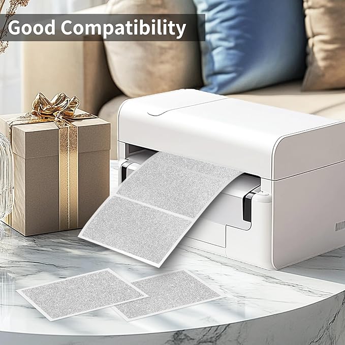 2" x 3" Glitter Silver Thermal Label Stickers,Waterproof Thermal Printer Sticker Labels for Gift Wrapping, Self-Adhesive Name Price Tag DIY Custom Logo Design (280 pcs,Silver)