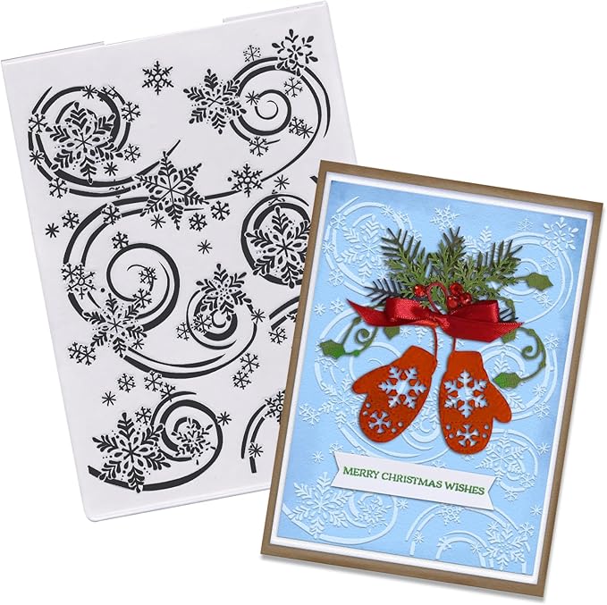 Threetols 3-D Textured Christmas Embossing Folder, Snowflake Background Embossing Folder for Card Making, Snow Frame DIY Plastic Scrapbooking Photo Album Card Paper DIY Craft Decor Template Mold