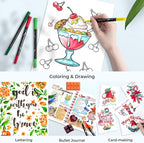 Ohuhu Markers for Adult Coloring Books No Bleeding 120 Colors Coloring Markers Water-based Dual Tips Fineliner & Brush Drawing Pens Art Pens for Kids Adults Sketch Journal - Maui - Black