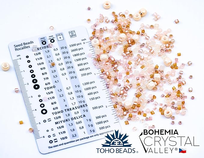 Bohemia Crystal Valley Czech Glass Beads & Japaneese TOHO Seed for Jewelry Making Set - 4 Gentle Distinct Colors Beads: Table Cut Flowers, Fire Polished Faceted 4mm, 2X Rocailles Mix Teal Pink Beige
