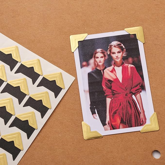 CHIALLCO Photo Corners 120 Pcs Gold Self-Adhesive Picture Mounting Corner Stickers for DIY Scrapbook, Acid Free Photo Mounting Corners for Photo Album, DIY Scrapbook Stickers, Memory Books, Diary