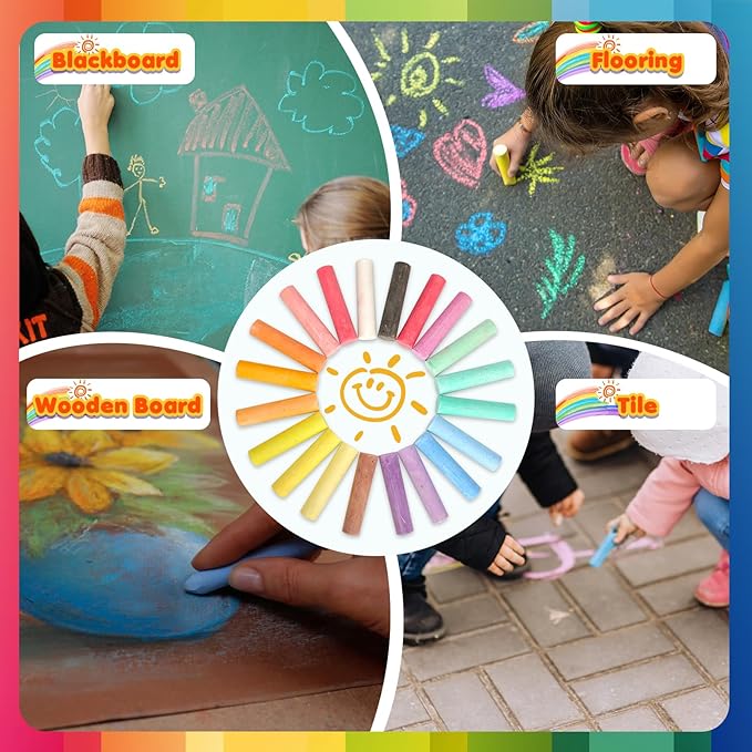 200PCS Washable Sidewalk Chalks Set in 20 Colors: Jumbo Drawing Chalk for Kids Outdoor Art, Non-Toxic Dustless Colored Giant Box Chalkboard Chalk for Toddler Painting on Blackboard, Playground, Party