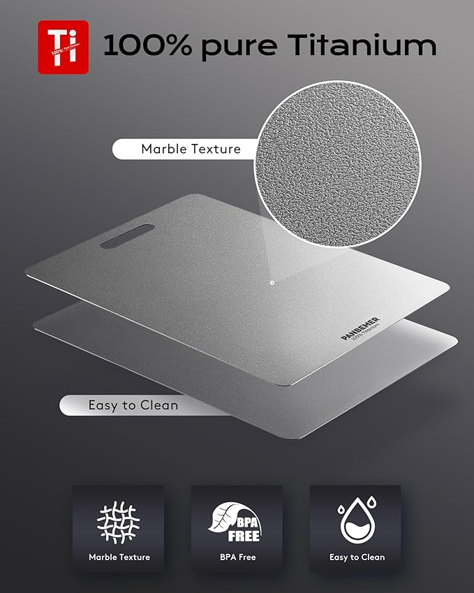 Titanium Cutting Board, Food Grade 100% Pure Titanium Cutting Boards for Kitchen, Non-Toxic Double-Sided Chopping Board, Dishwasher Safe, Easy to Clean – 12 x 9 Inch