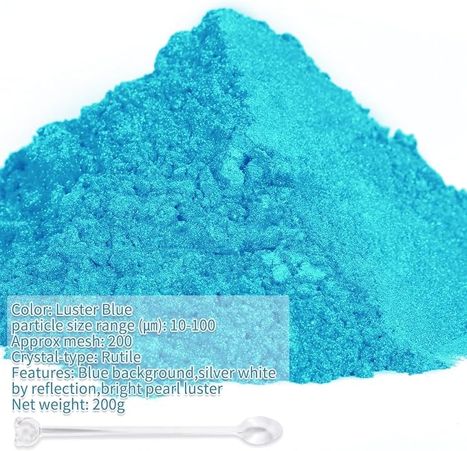 Mica Powder,7.05OZ（200g）,Luster Blue Mica Powder Pigment for Epoxy Resin，Lip Gloss，Car Paint，Dye，Soap Making，Nail Polish,Epoxy Resin,Candle Making,Bath Bombs