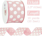 MEEDEE Pink Polka Dot Ribbon - 2.5 inch Wired Ribbon for Baby Girl Wreaths & Crafts, 10 Yards