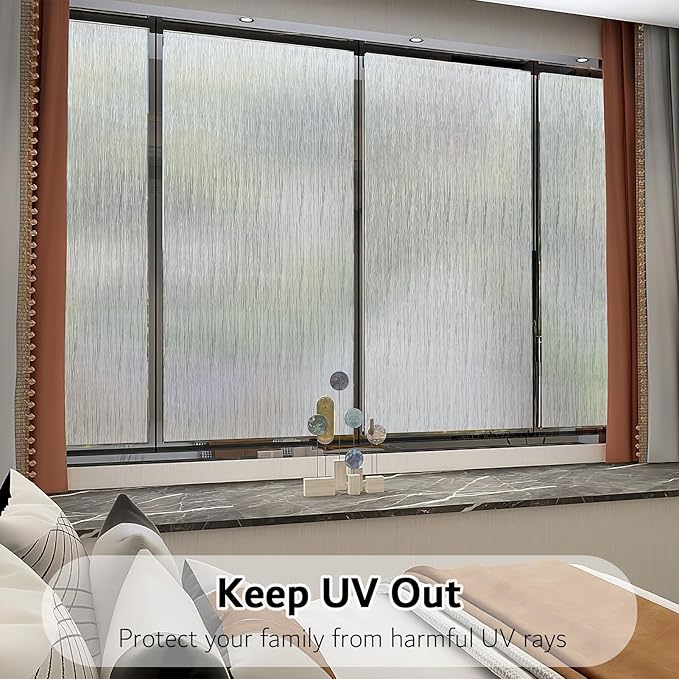VELIMAX Frosted Window Privacy Film Non Adhesive Window Cling Removable Glass Covering Clear Water Opaque Window Film for Home Anti UV 17.7x157.4 inches