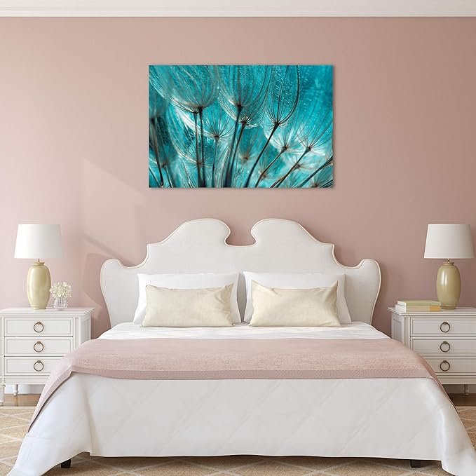 Empire Art Direct Frameless Free Floating Tempered Glass Panel Graphic Wall Art Ready to Hang, 32" x 48", Turquoise Dandelion