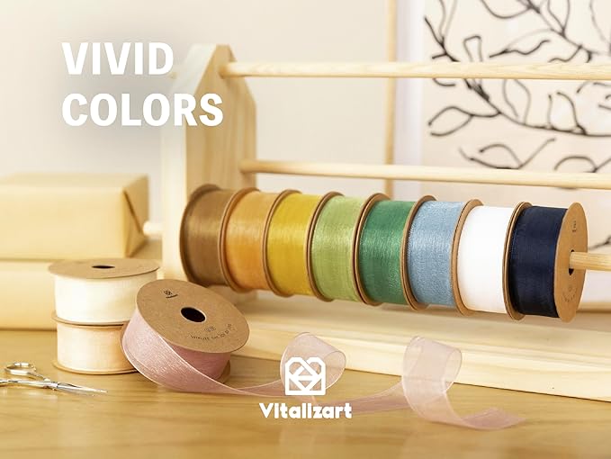 Vitalizart Dusty Blue Ribbon Organza Sheer Ribbon 1 inch x 30Yd Handmade Fabric Ribbons for Gift Wrapping Christmas Tree Crafts Bows Wedding Invitations Wreaths Wrap