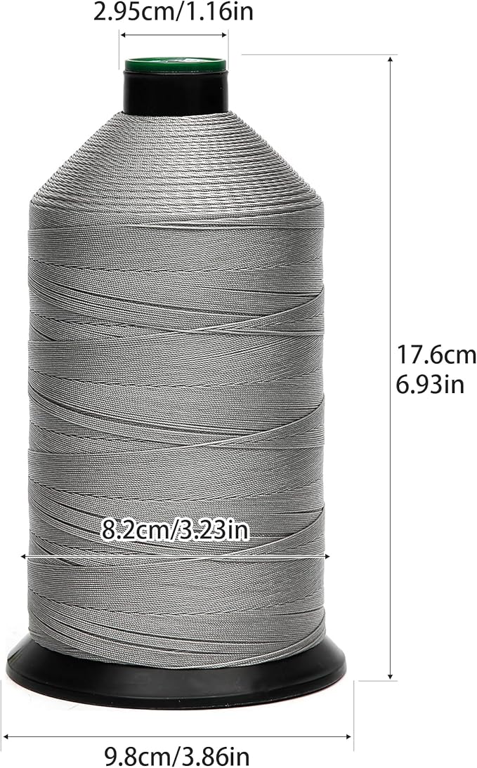 Extra Strong Bonded Nylon Thread #138 Tex135 – 16 OZ, 3000yds, Versatile Stitching Solution for Leather, Upholstery, Canvas Repair and More (Light Gray)