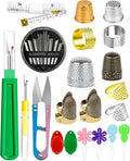 FIVEIZERO Thimble Kit– Sewing Thimbles for Hand Sewing, Metal Finger Protectors, Thimble Ring for Quilting, Includes Needle Threader, Embroidery Needles, Seam Ripper, Measuring Tape and Thread Snips