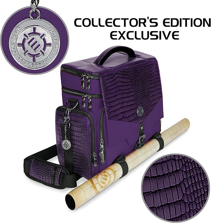 ENHANCE Travel Bag for DND Collector's Edition, Bag Compatible with Dungeons and Dragons, Battle Mat Holder, Dice Pockets and Accessories, Carry 4-8 Books (Purple Dragon)