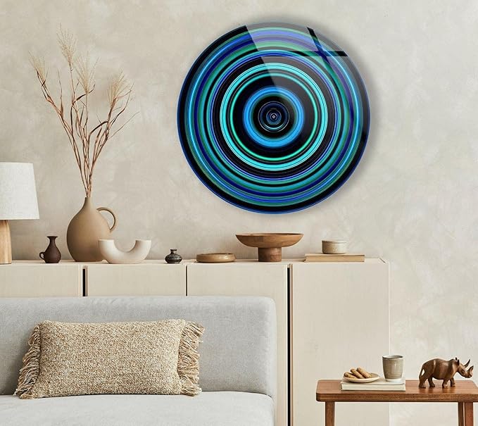 My Photostation.com 31.5''(80cm) Diameter Blue and Green Round Glass Wall Art Tempered Glass Printing Wall Decor Large Wall Art Wall Hangings