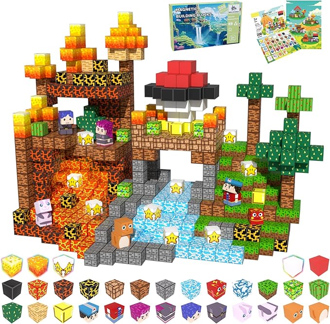 Magnetic Blocks, 208PCS Magnetic Building Blocks, Stacking Magnets for Kids, Sensory Toy for STEM Constructions Magnet Blocks for Boys Girls Age 3+, Christmas Birthday Gifts