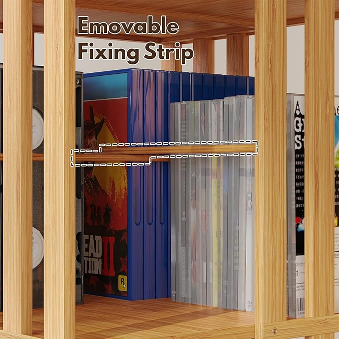 XIMN 360° Rotating Bamboo CD/DVD Shelf - 6-Tier Space-Saving Media Storage Cabinet for Movies, Organizer with Super Compact Design