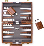 AMEROUS Backgammon Set, 11 Inches Classic Board Game withLeather Case, Folding Board, Gift Package, Portable Travel Strategy Backgammon Game Set for Adults, Kids (Small, Brown)