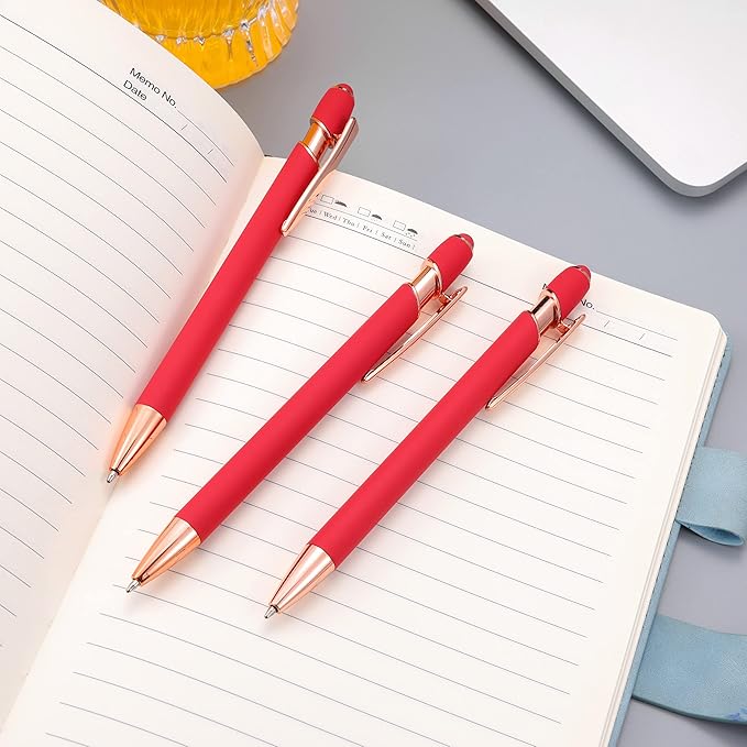 12 PCS 2 in 1 Stylus Ballpoint Pen with Stylus Tip, 1.0 mm Black Ink Metal Pen Stylus Pen for Touch Screens (All Red)