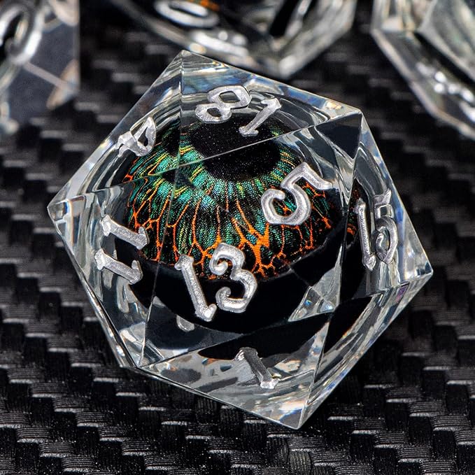 ARUOHHA DND Resin Dice Dragon Eye Dice Liquid Core Red Sharp Edged Dice Set with Gift Box, Polyhedral D and D Dice Set Role Playing Game D20 D12 D10 D8 D6 D4